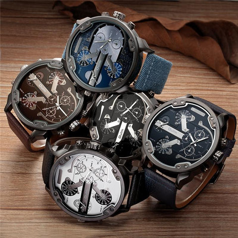 Men's Leather Big Dial Wrist Watch