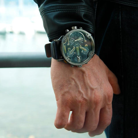 Men's Leather Big Dial Wrist Watch