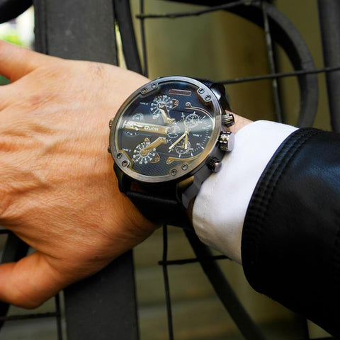 Men's Leather Big Dial Wrist Watch