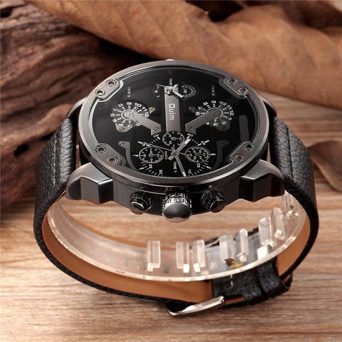 Men's Leather Big Dial Wrist Watch