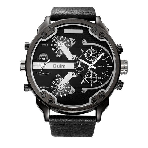 Men's Leather Big Dial Wrist Watch
