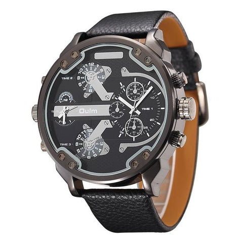 Men's Leather Big Dial Wrist Watch