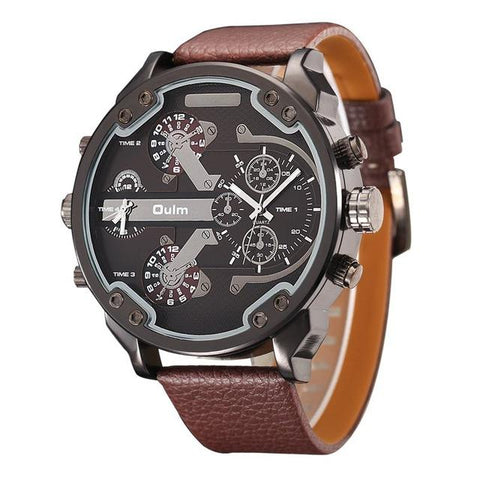 Men's Leather Big Dial Wrist Watch