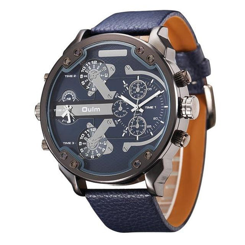 Men's Leather Big Dial Wrist Watch