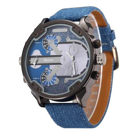 Men's Leather Big Dial Wrist Watch